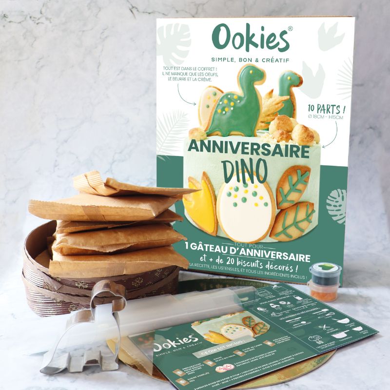 Kit Anniversaire enfant Dino Box gâteau et Déco - Ookies