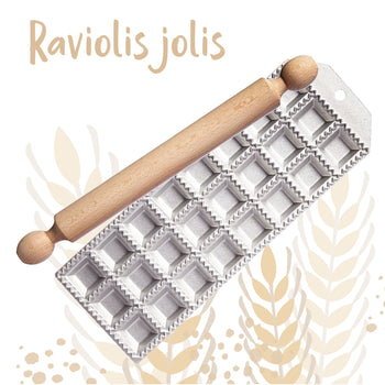 Kit à raviolis (Moule & rouleau en bois) - Ookies