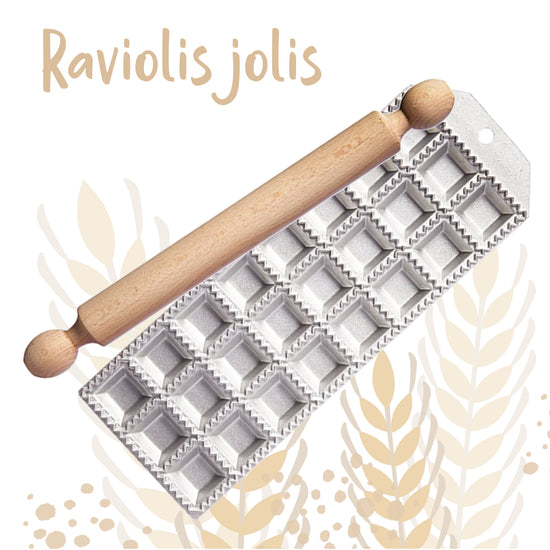 Kit à raviolis (Moule & rouleau en bois) - Ookies