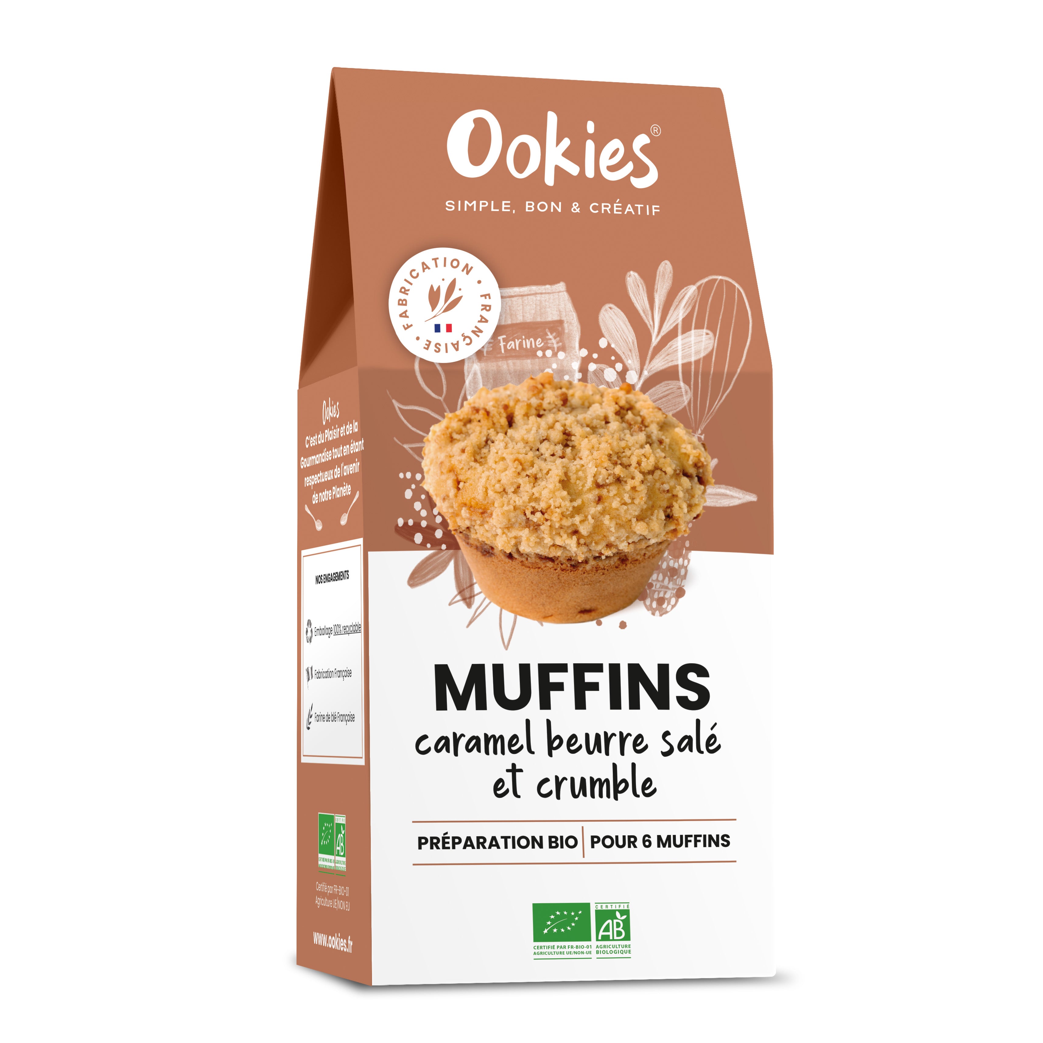 Muffins Caramel Beurre Salé et Crumble <br>Préparation pour gâteau bio</br> - Ookies