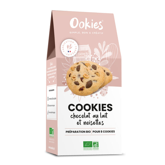 Cookies au Chocolat au lait et Noisettes<br>Préparation pour gâteau bio</br> - Ookies